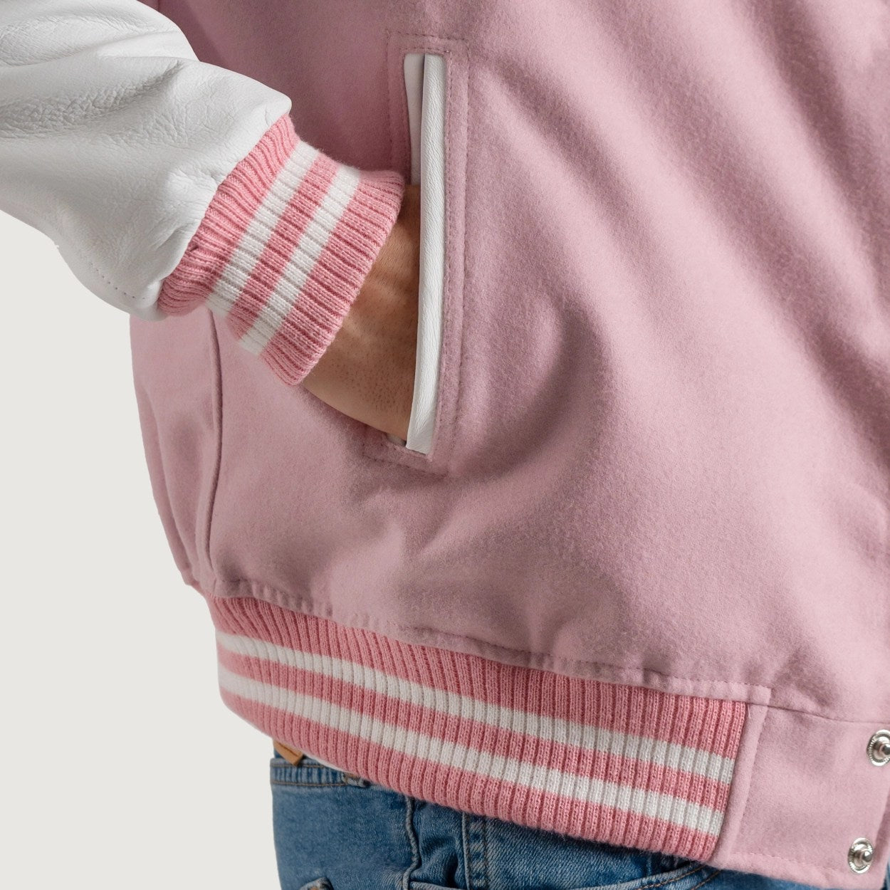 Pink and White Varsity Letterman Jacket