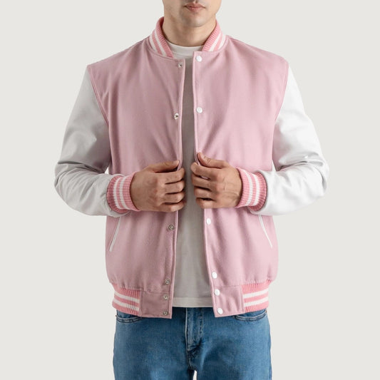 Pink and White Varsity Letterman Jacket