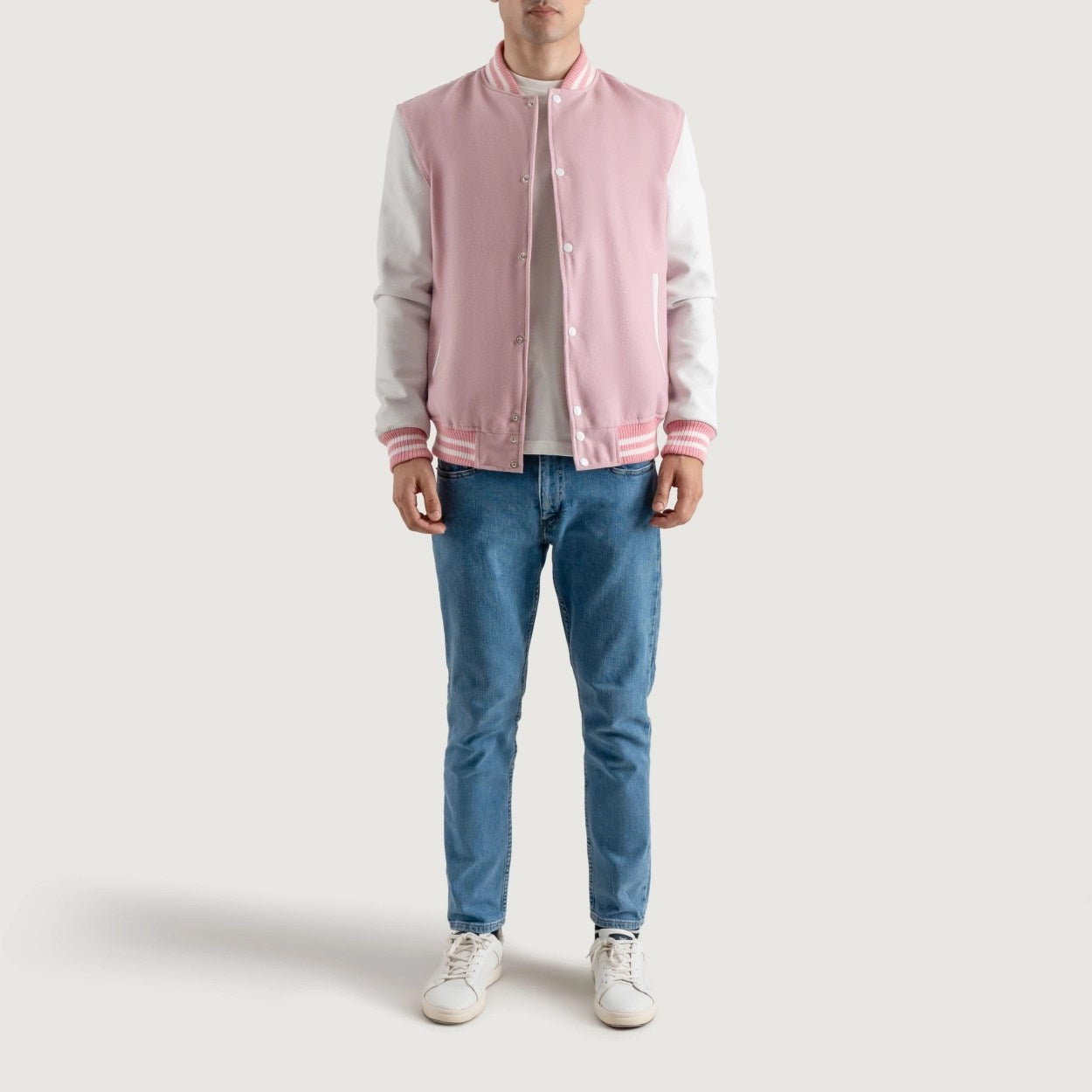 Pink and White Varsity Letterman Jacket