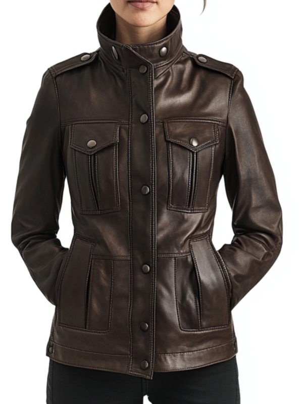 Poppy Leather Brown Jacket - Women Leather Jacket Brown