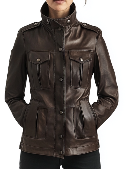 Poppy Leather Brown Jacket - Women Leather Jacket Brown