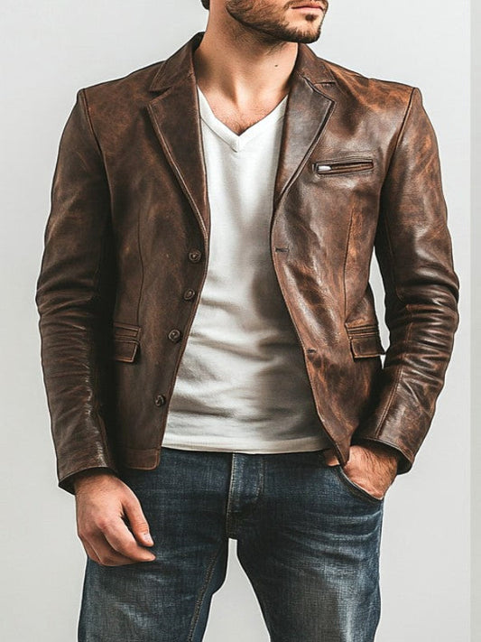 Premium Men’s Brown Leather Blazer – Brown Leather Jacket