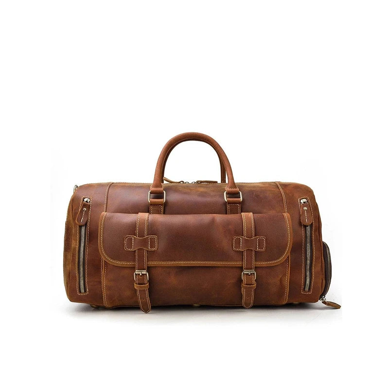 Real Brown Leather Weekender Bag