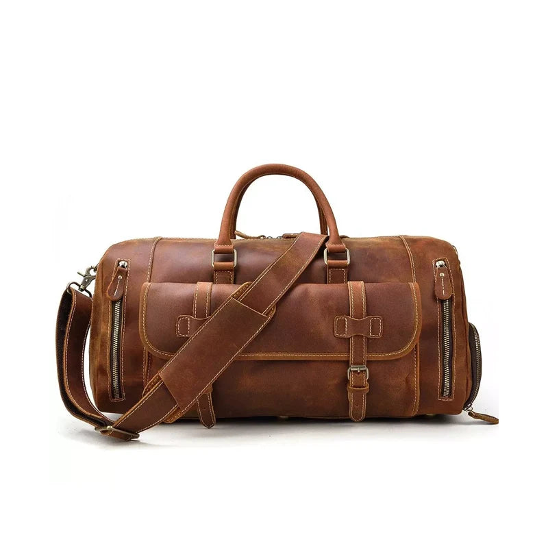 Real Brown Leather Weekender Bag
