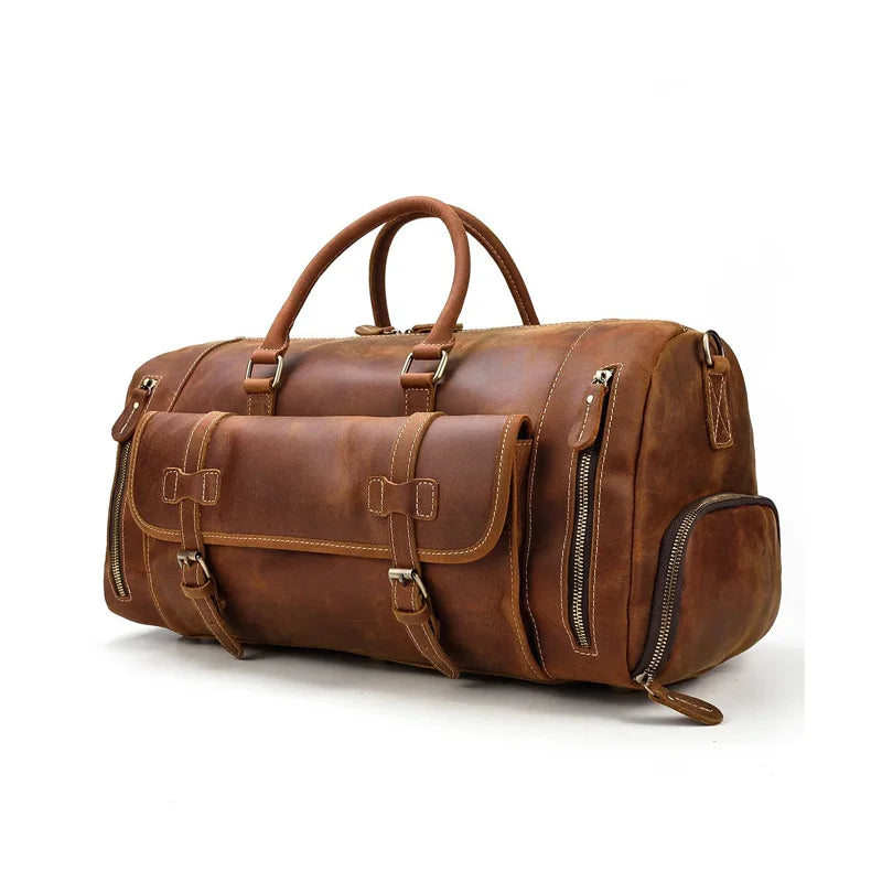 Real Brown Leather Weekender Bag