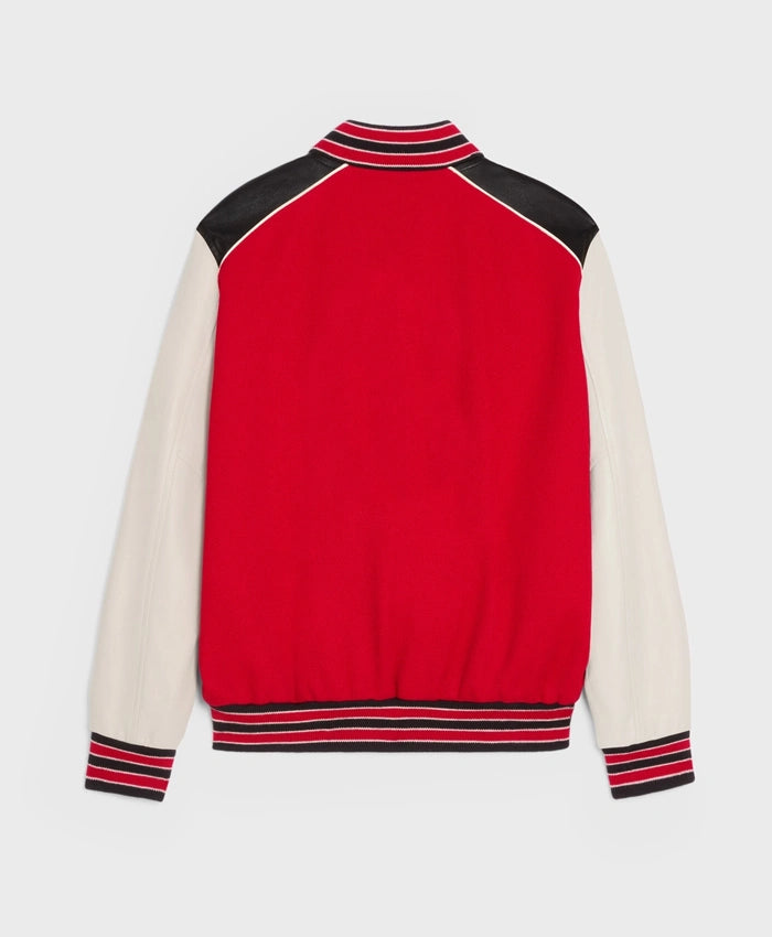 Red Triple Color Rib Color Lettermen Varsity Jacket  - Recreated