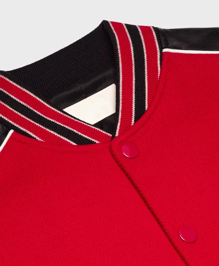 Red Triple Color Rib Color Lettermen Varsity Jacket  - Recreated