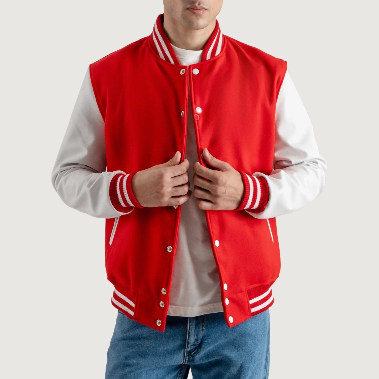 Red and White Varsity Letterman Jacket