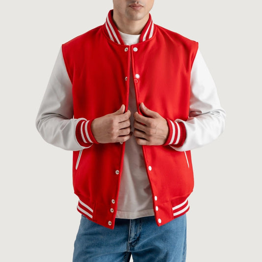 Red and White Varsity Letterman Jacket