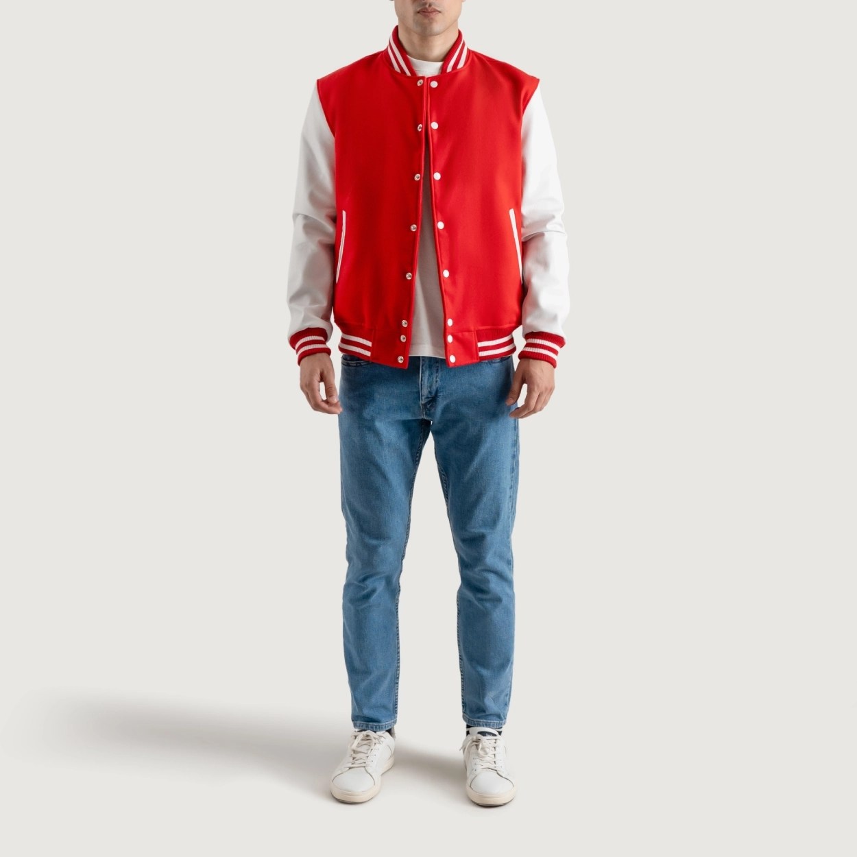Red and White Varsity Letterman Jacket