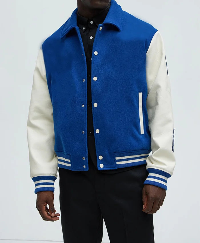 Royal Blue White Varsity Jacket For Mens  - Recreated