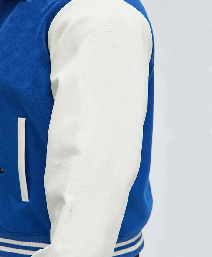 Royal Blue White Varsity Jacket For Mens  - Recreated