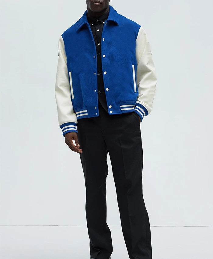 Royal Blue White Varsity Jacket For Mens  - Recreated