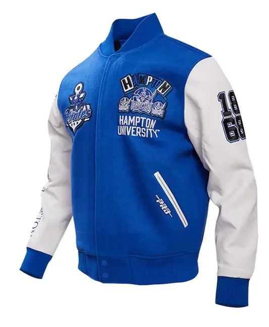 Hampton Pirates Homecoming Blue Varsity Jacket  - Recreated
