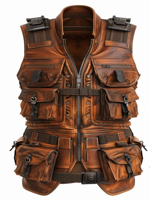 Rust Brown Men’s Special Military Distressed Leather Vest