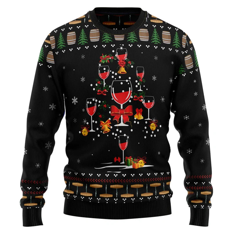 Santa Claus Wine Pattern Ugly Christmas Sweater Fashion 2026 3D Printed Hoodies Men New Year Holiday Merry Christmas Sweatshirts