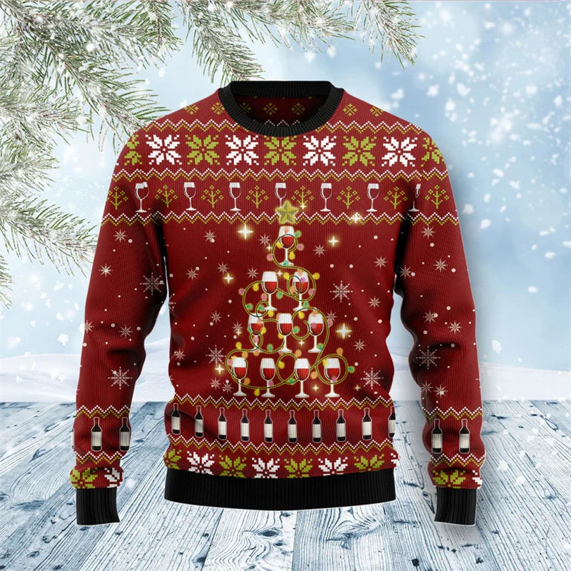 Santa Claus Wine Pattern Ugly Christmas Sweater Fashion 2026 3D Printed Hoodies Men New Year Holiday Merry Christmas Sweatshirts