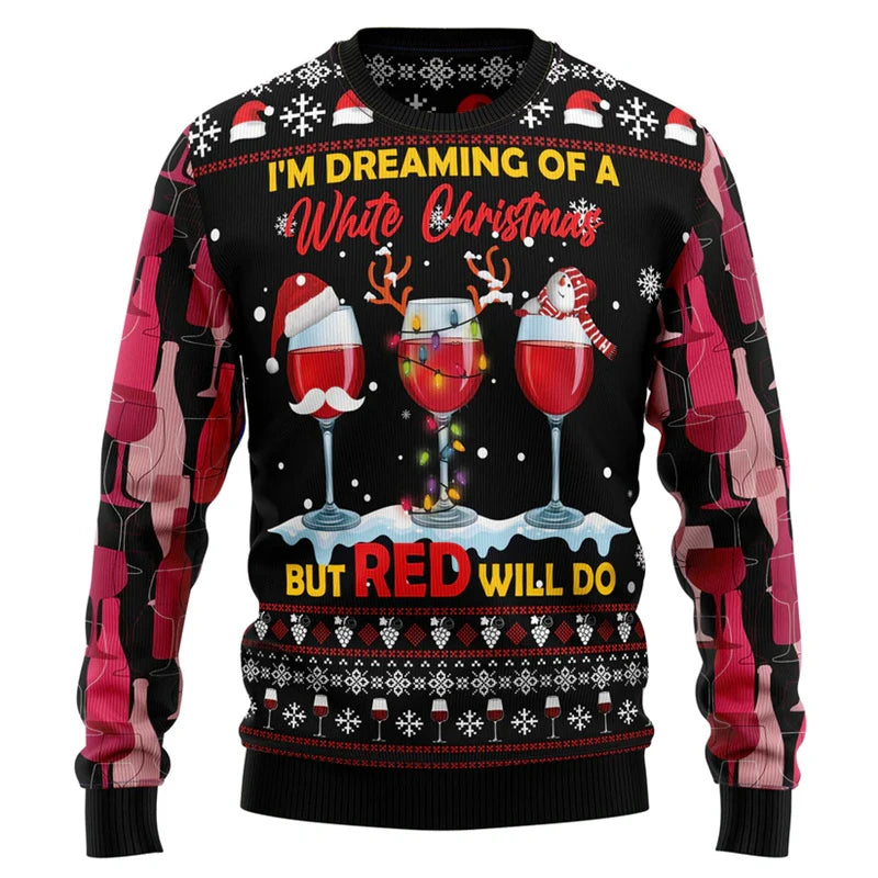 Santa Claus Wine Pattern Ugly Christmas Sweater Fashion 2026 3D Printed Hoodies Men New Year Holiday Merry Christmas Sweatshirts