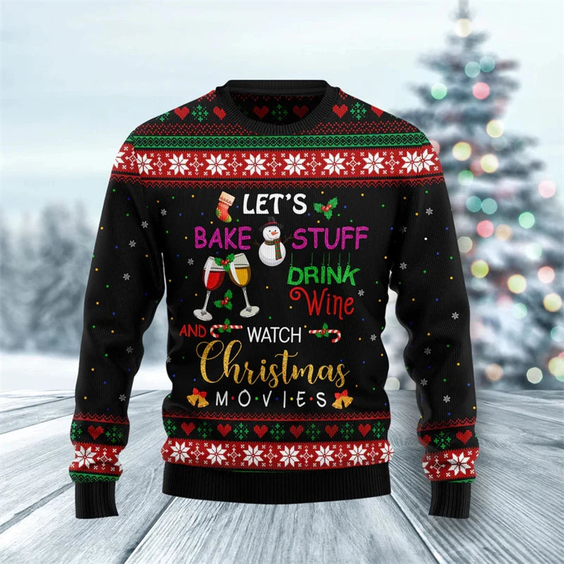 Santa Claus Wine Pattern Ugly Christmas Sweater Fashion 2026 3D Printed Hoodies Men New Year Holiday Merry Christmas Sweatshirts
