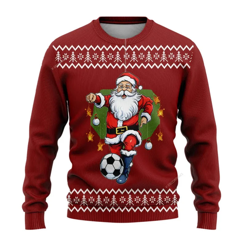 Funny 3D Print Santa Ugly Christmas Sweater Cosplay Football Sport Casual Loose Pullover Sweatshirt Merry Christmas Men Sweater
