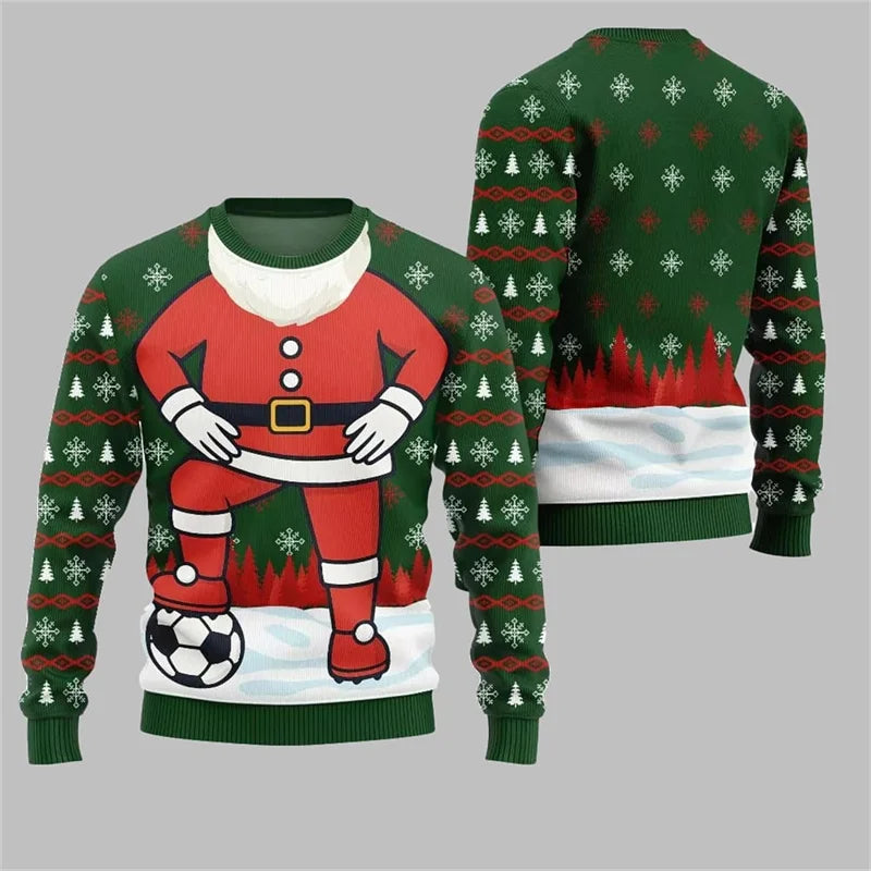 Funny 3D Print Santa Ugly Christmas Sweater Cosplay Football Sport Casual Loose Pullover Sweatshirt Merry Christmas Men Sweater