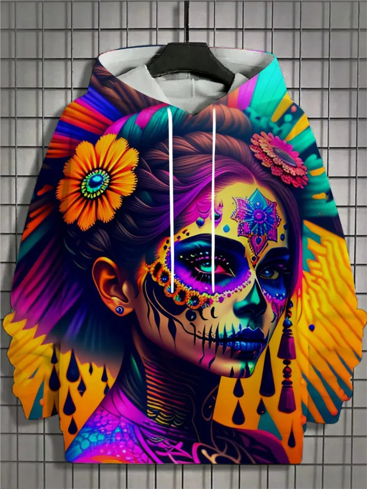 2024 New Men's 3D Mexican Day of the Dead Printed Hoodie for Men and Women Casual Fashion Men's Hoodie Street Men's Tops