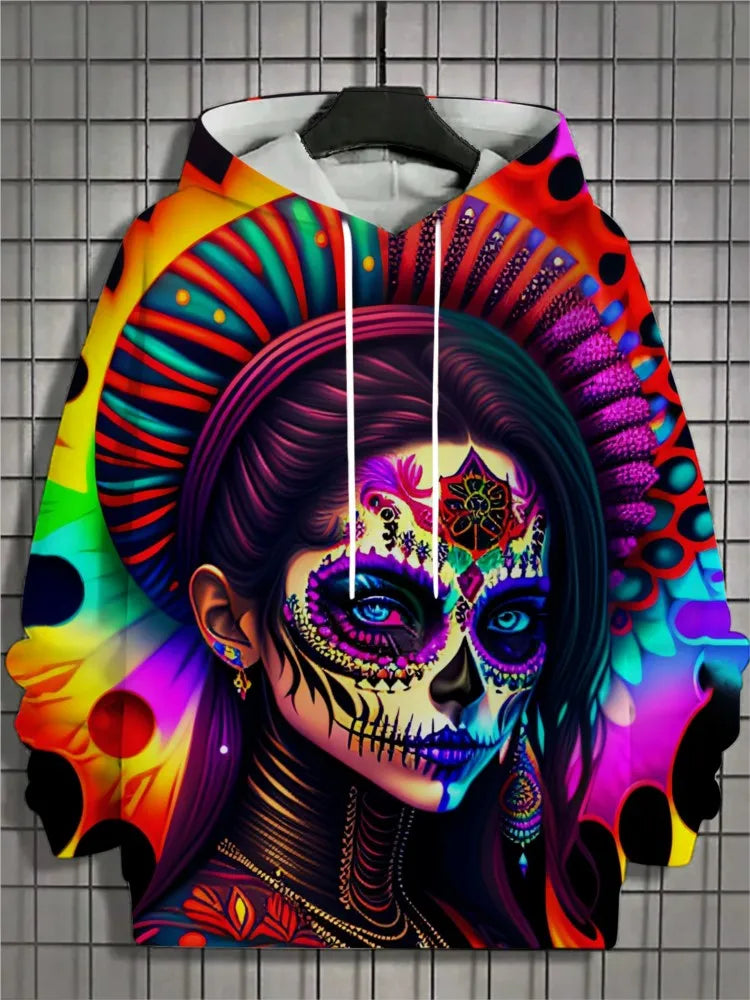 2024 New Men's 3D Mexican Day of the Dead Printed Hoodie for Men and Women Casual Fashion Men's Hoodie Street Men's Tops