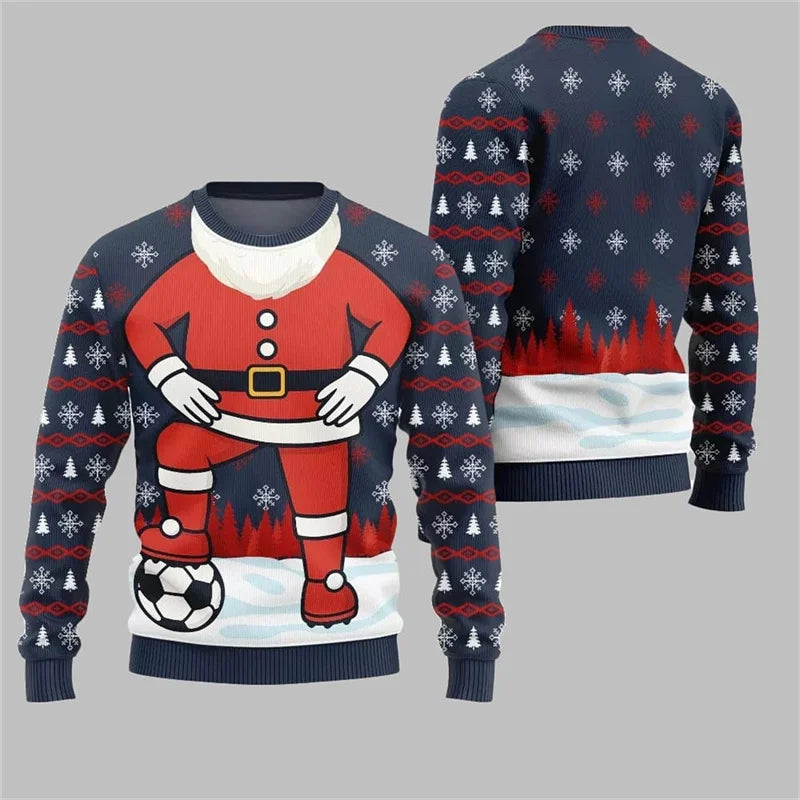 Funny 3D Print Santa Ugly Christmas Sweater Cosplay Football Sport Casual Loose Pullover Sweatshirt Merry Christmas Men Sweater