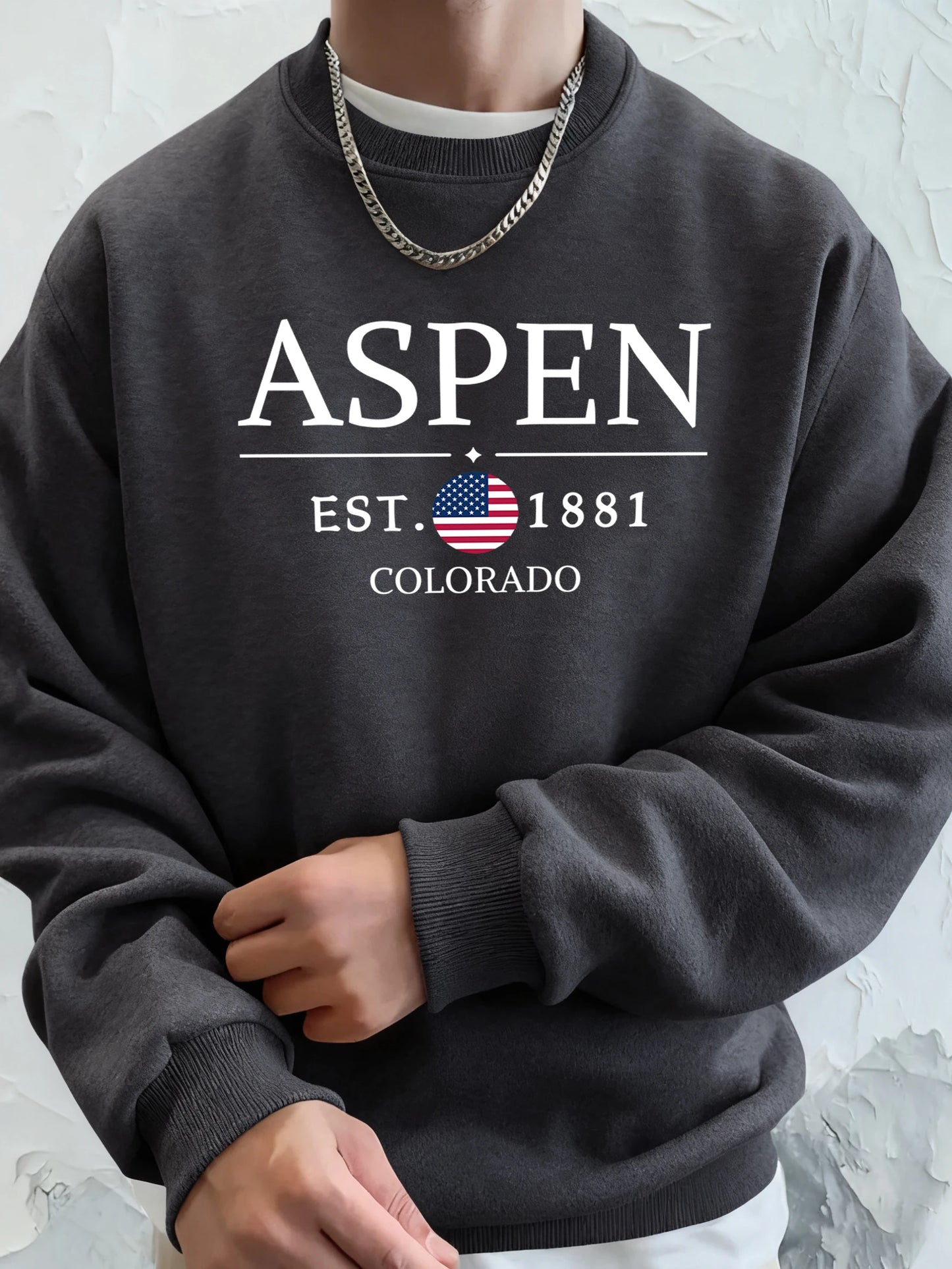 Aspen Colorado Est 1881 Printed Fleece Tops Men'S Street Comfortable Hoodies Basic Soft Streetwear Thicken Fashion Sweatshirts
