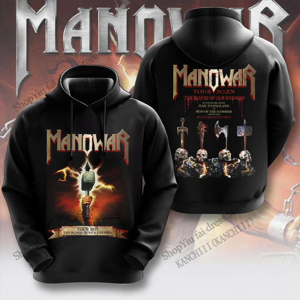 Manowar Band 3d Print Hoodie Men Women Fashion Hoodies Coat Women Sweat Men Clothes Rap Tracksuit 2025 Male Sweatshirt Plus Size