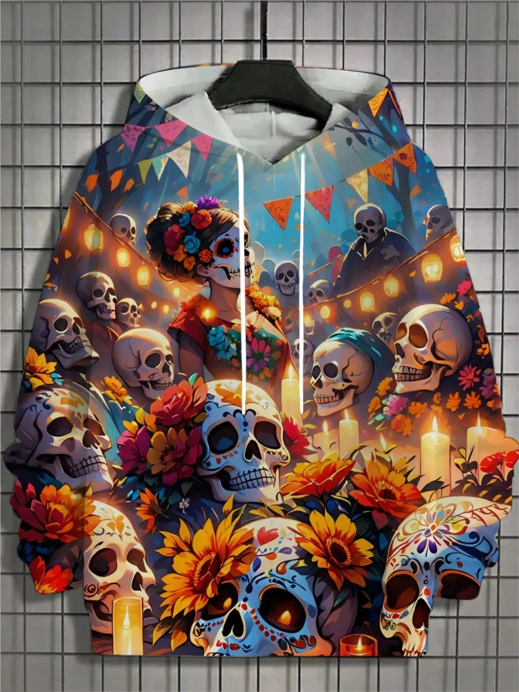 2024 New Men's 3D Mexican Day of the Dead Printed Hoodie for Men and Women Casual Fashion Men's Hoodie Street Men's Tops