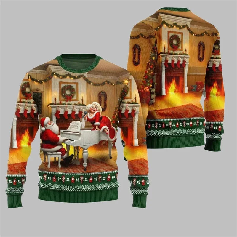 Funny 3D Print Santa Ugly Christmas Sweater Cosplay Football Sport Casual Loose Pullover Sweatshirt Merry Christmas Men Sweater