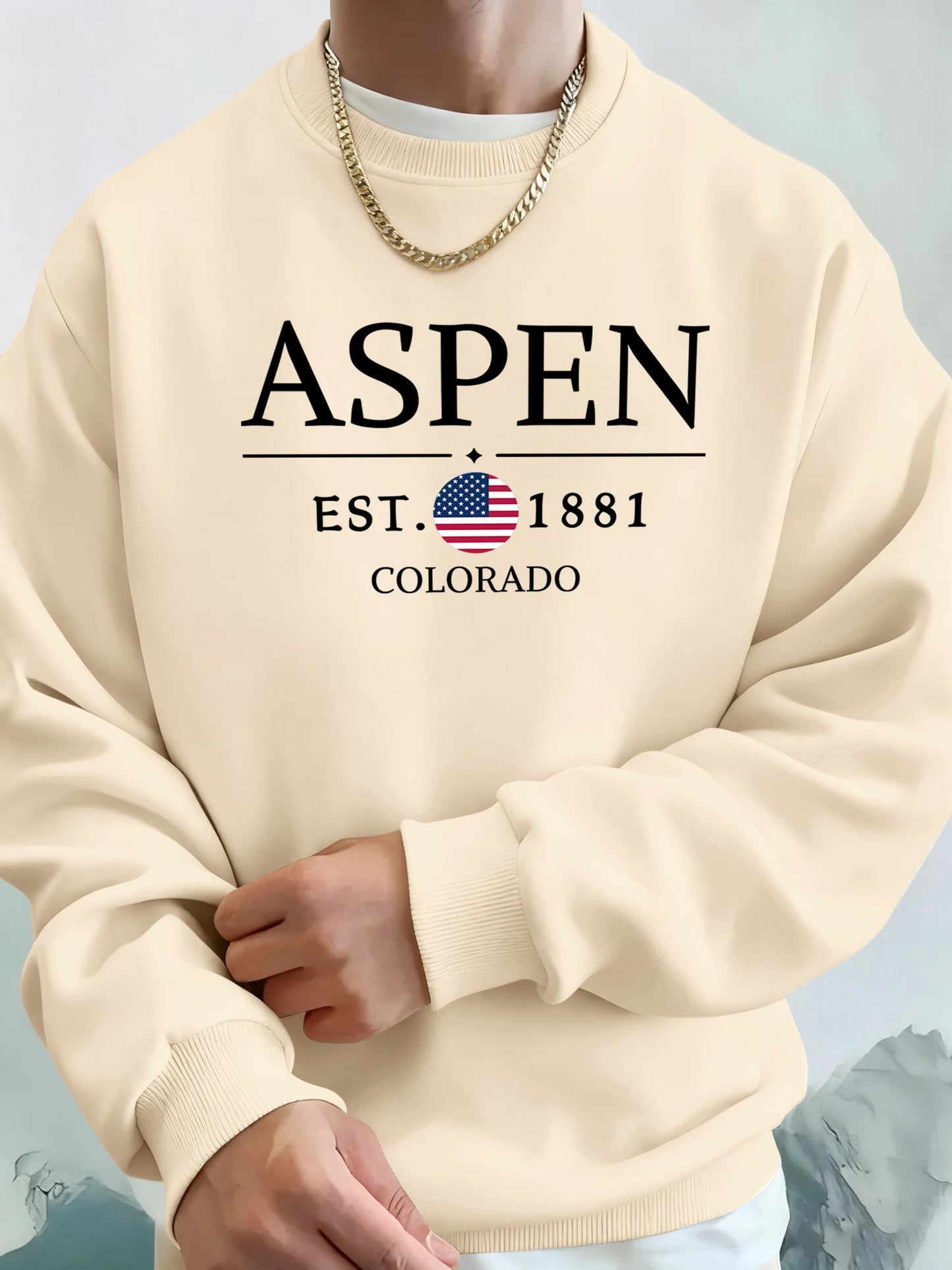 Aspen Colorado Est 1881 Printed Fleece Tops Men'S Street Comfortable Hoodies Basic Soft Streetwear Thicken Fashion Sweatshirts