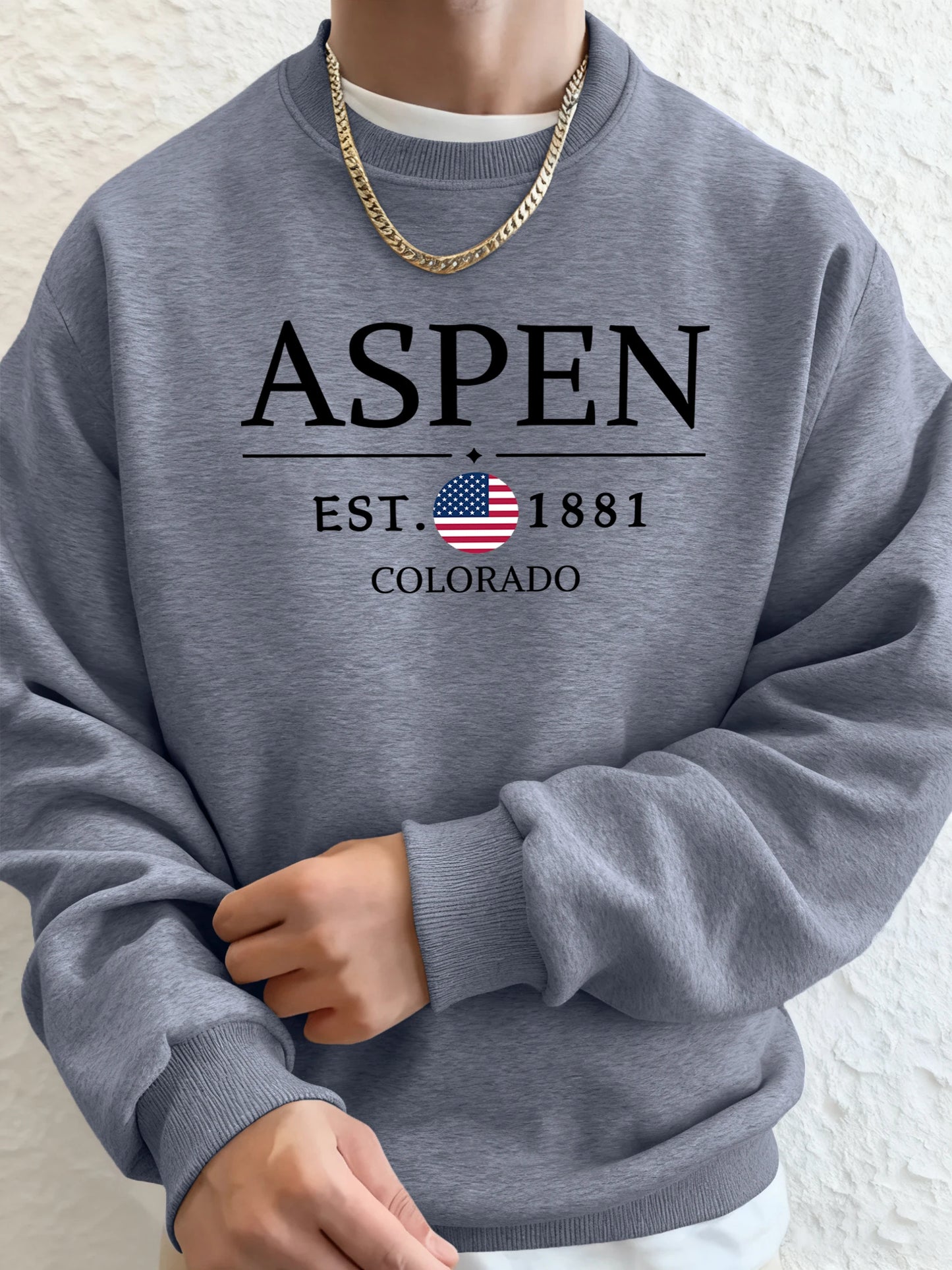 Aspen Colorado Est 1881 Printed Fleece Tops Men'S Street Comfortable Hoodies Basic Soft Streetwear Thicken Fashion Sweatshirts