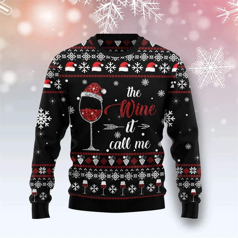 Santa Claus Wine Pattern Ugly Christmas Sweater Fashion 2026 3D Printed Hoodies Men New Year Holiday Merry Christmas Sweatshirts