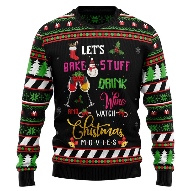 Santa Claus Wine Pattern Ugly Christmas Sweater Fashion 2026 3D Printed Hoodies Men New Year Holiday Merry Christmas Sweatshirts