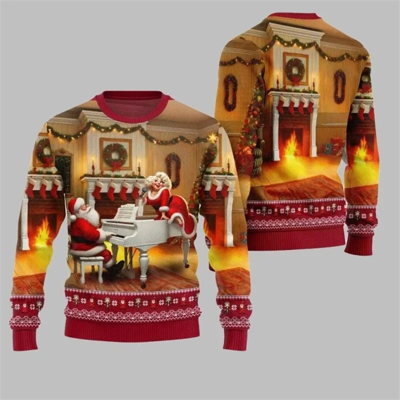 Funny 3D Print Santa Ugly Christmas Sweater Cosplay Football Sport Casual Loose Pullover Sweatshirt Merry Christmas Men Sweater