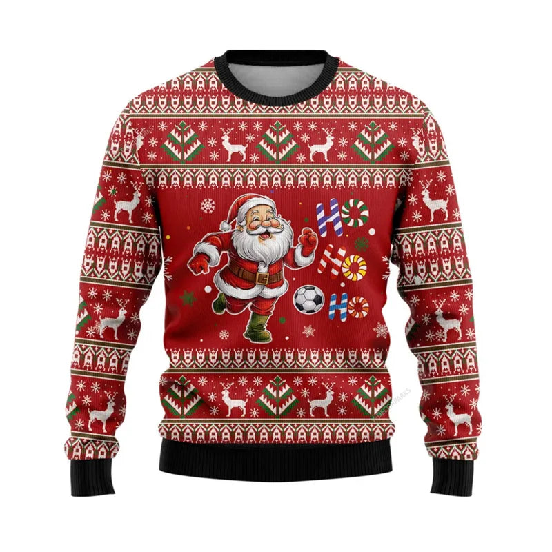 Funny 3D Print Santa Ugly Christmas Sweater Cosplay Football Sport Casual Loose Pullover Sweatshirt Merry Christmas Men Sweater