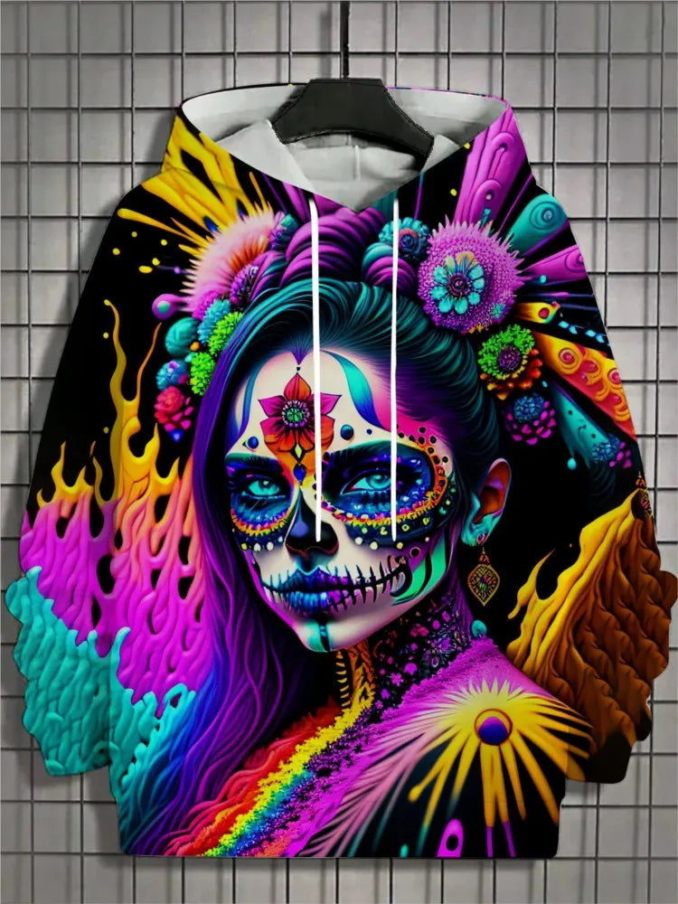 2024 New Men's 3D Mexican Day of the Dead Printed Hoodie for Men and Women Casual Fashion Men's Hoodie Street Men's Tops