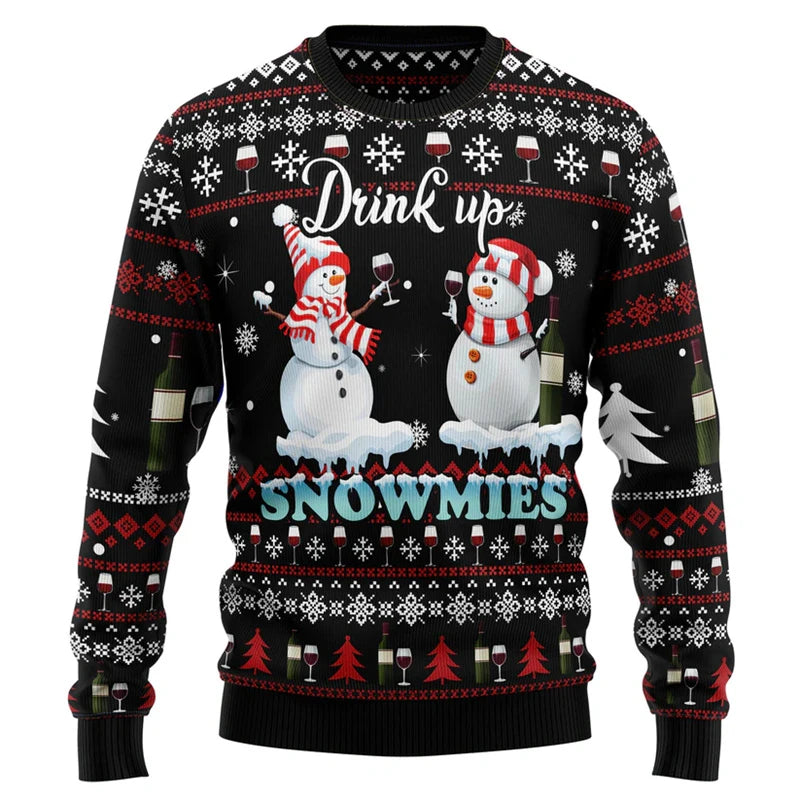 Santa Claus Wine Pattern Ugly Christmas Sweater Fashion 2026 3D Printed Hoodies Men New Year Holiday Merry Christmas Sweatshirts