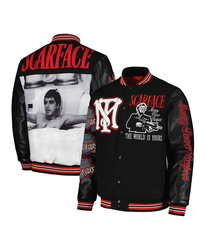 Scarface The World Is Yours Black Varsity Jacket  - Recreated