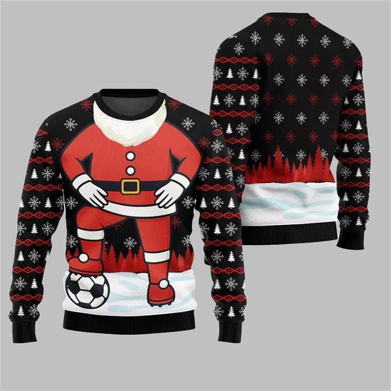 Funny 3D Print Santa Ugly Christmas Sweater Cosplay Football Sport Casual Loose Pullover Sweatshirt Merry Christmas Men Sweater