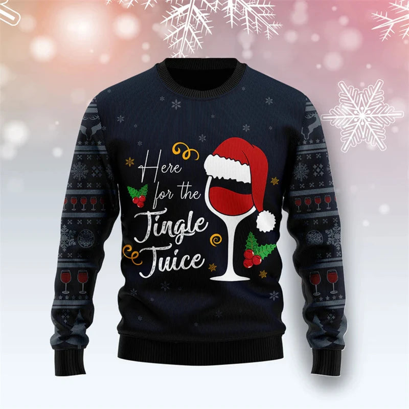 Santa Claus Wine Pattern Ugly Christmas Sweater Fashion 2026 3D Printed Hoodies Men New Year Holiday Merry Christmas Sweatshirts