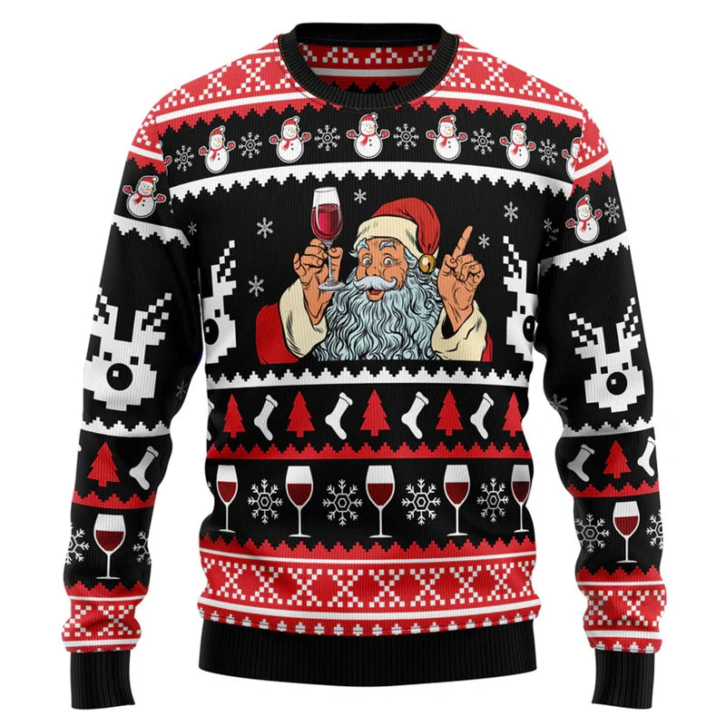 Santa Claus Wine Pattern Ugly Christmas Sweater Fashion 2026 3D Printed Hoodies Men New Year Holiday Merry Christmas Sweatshirts