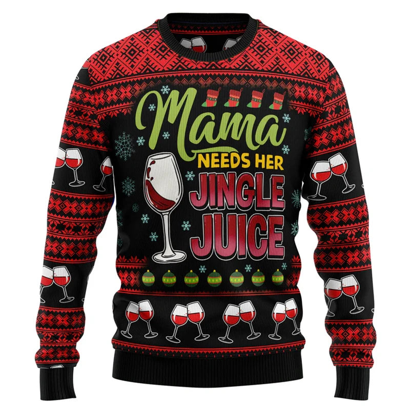 Santa Claus Wine Pattern Ugly Christmas Sweater Fashion 2026 3D Printed Hoodies Men New Year Holiday Merry Christmas Sweatshirts