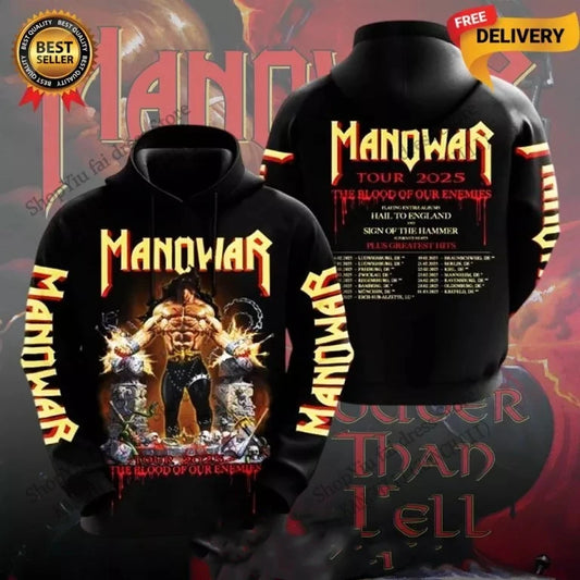 Manowar Band 3d Print Hoodie Men Women Fashion Hoodies Coat Women Sweat Men Clothes Rap Tracksuit 2025 Male Sweatshirt Plus Size