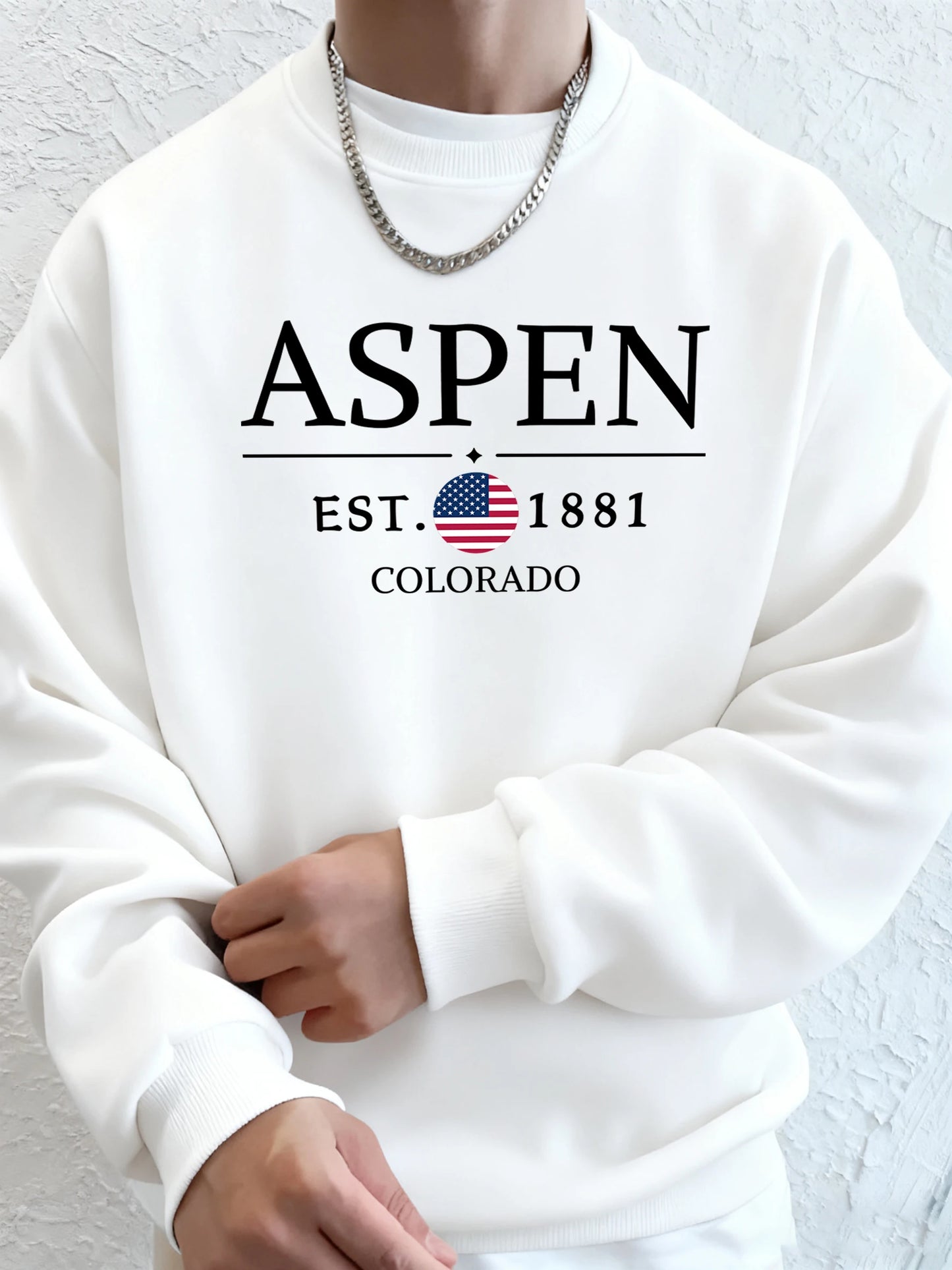 Aspen Colorado Est 1881 Printed Fleece Tops Men'S Street Comfortable Hoodies Basic Soft Streetwear Thicken Fashion Sweatshirts