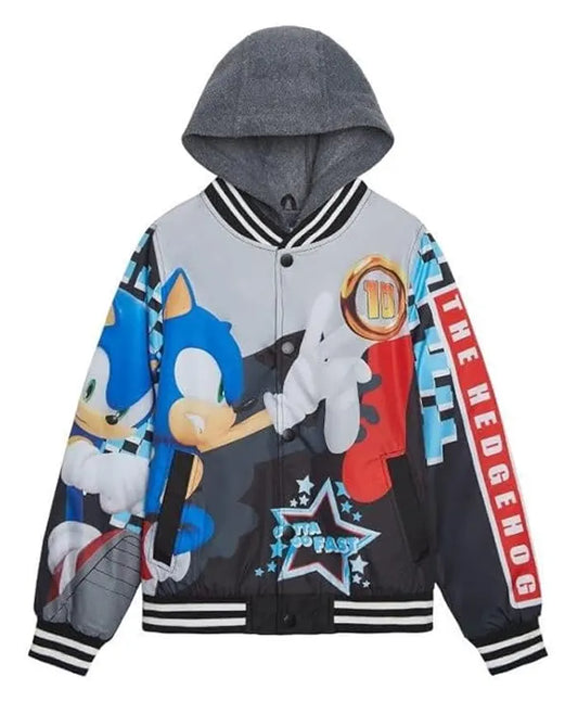 Sonic The Hedgehog Boys Hooded Varsity Jacket  - Recreated