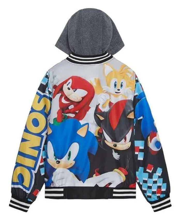 Sonic The Hedgehog Boys Hooded Varsity Jacket  - Recreated