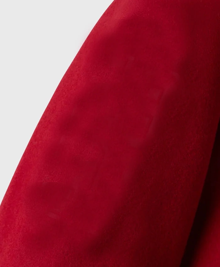 Stand Ford Red Trendy Drop Down Collar Varsity Jacket  - Recreated